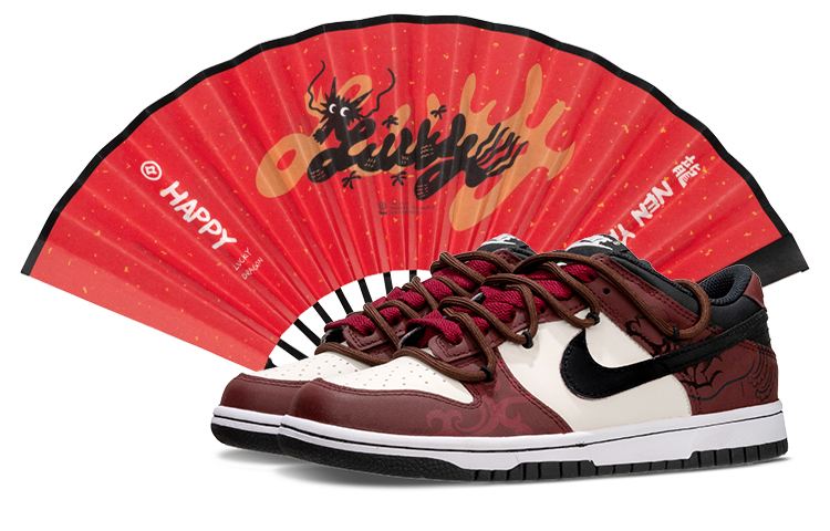 Nike Dunk Floral Low Top Skateboard Shoes GS Red White