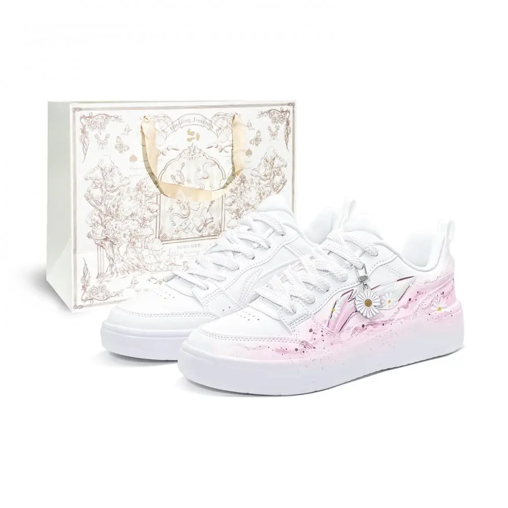 LiNing Acer Truncatum Abrasion Resistant Height Increasing Low top Skateboard Shoes Women's White Pink