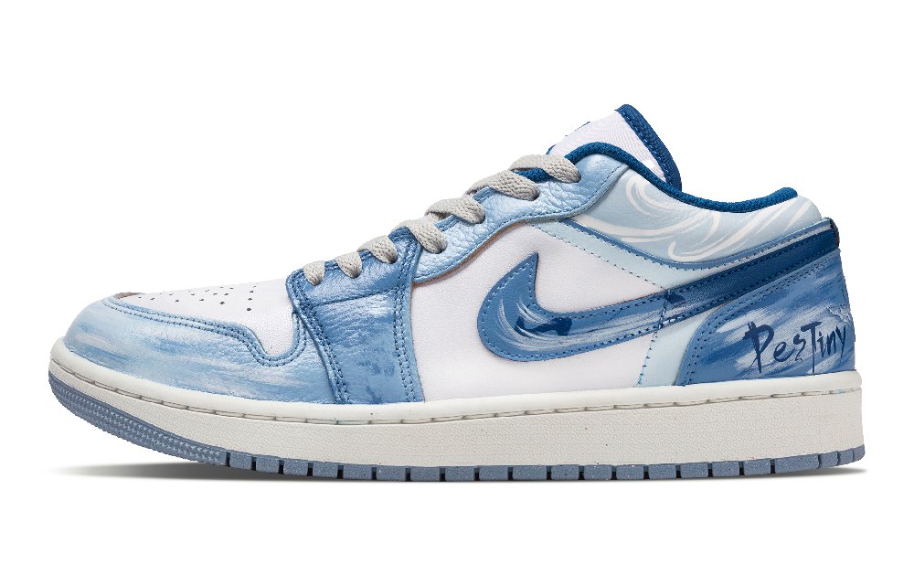 Jordan Air Jordan 1 Rapids Abrasion Resistant Slip Resistant Low Top Vintage Basketball Shoes Unisex Blue White