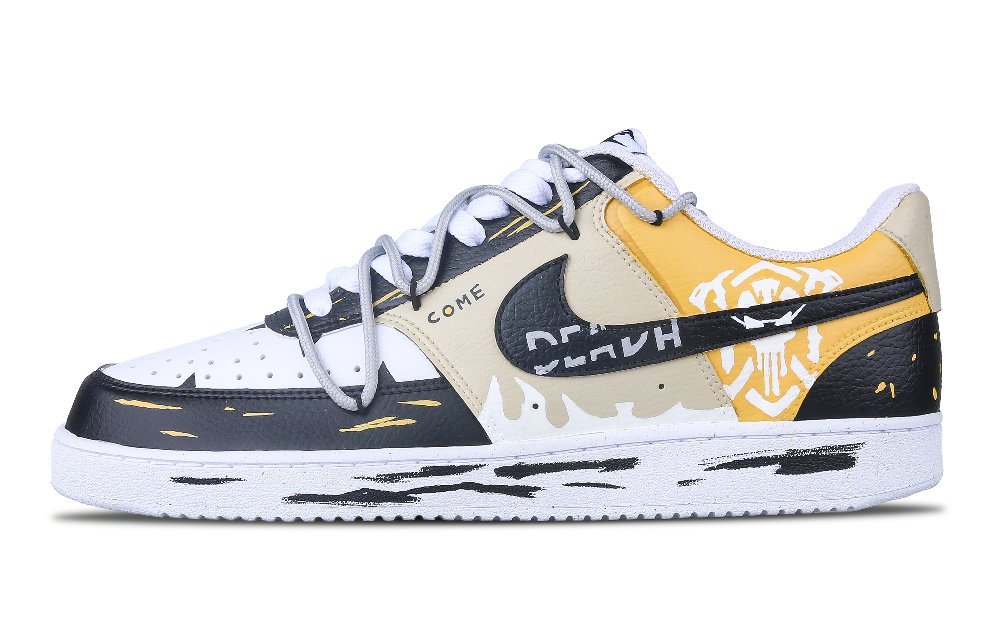 Nike Court Vision 1 Pale Yellow Skeleton Slip-Resistant Cushioning Low-Top Skateboard Shoes Men's Black Yellow