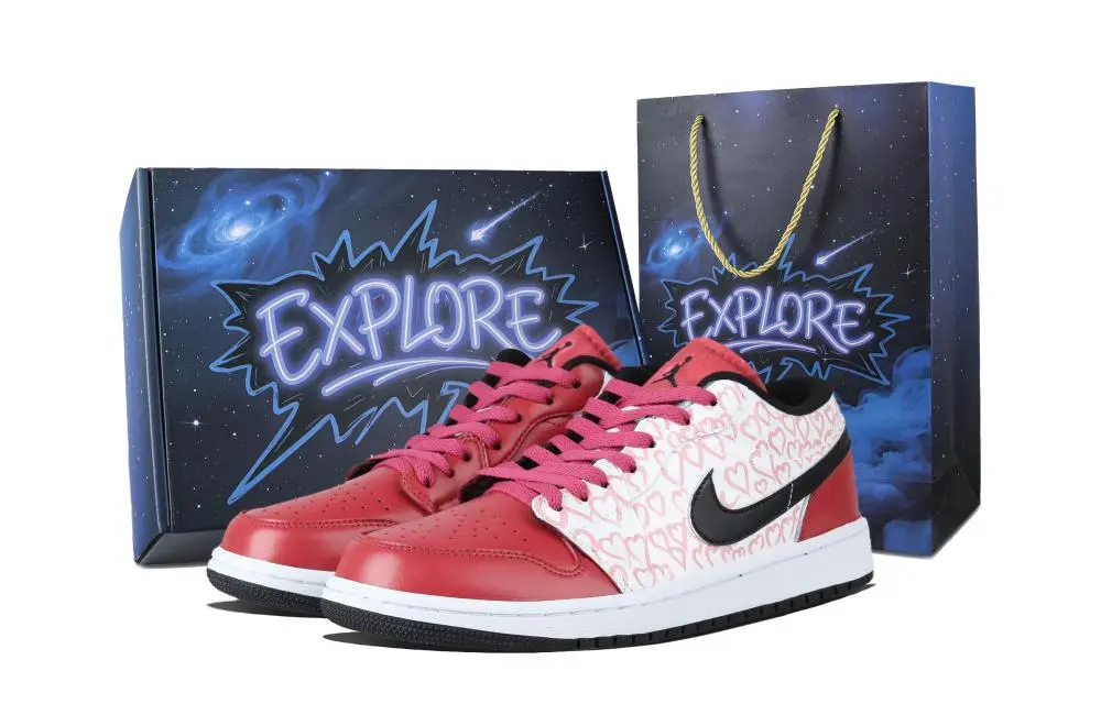 Jordan Air Jordan 1 Romantic Heartprints Vintage Basketball Shoes Unisex Red Pink