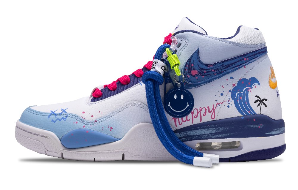 Nike Flight Legacy Elf Island Cushioned Slip-Resistant Mid-Top Vintage Basketball Shoes Men's Blue Pink