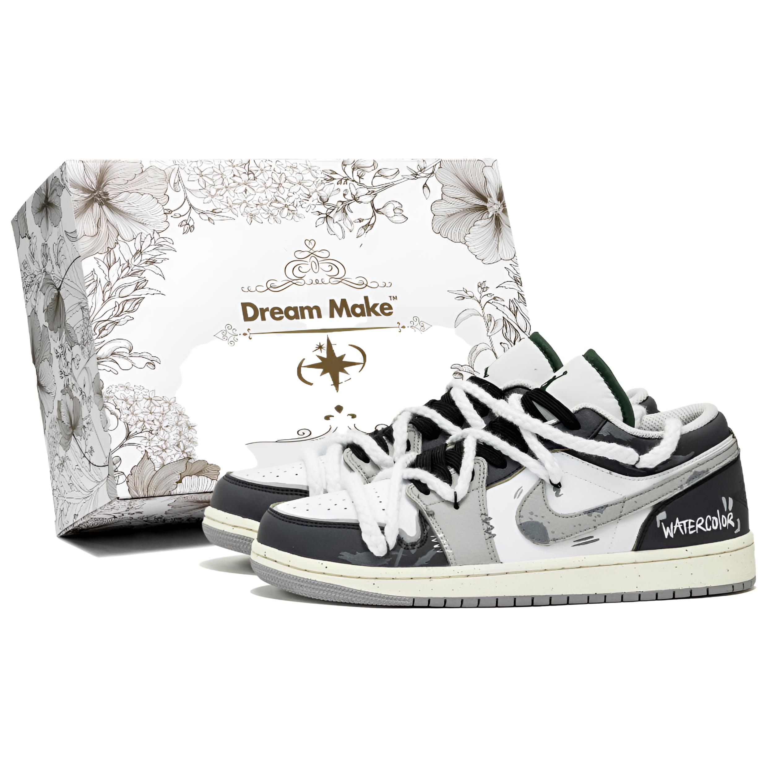 Jordan Air Jordan 1 Poet's Songs Cushioning Low top Vintage Basketball Shoes Unisex Gray Black