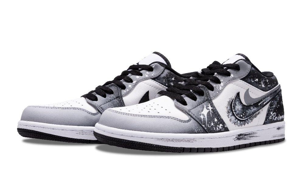 Jordan Air Jordan 1 Cushioning Slip Resistant Low Top Vintage Basketball Shoes Men's Black Gray White
