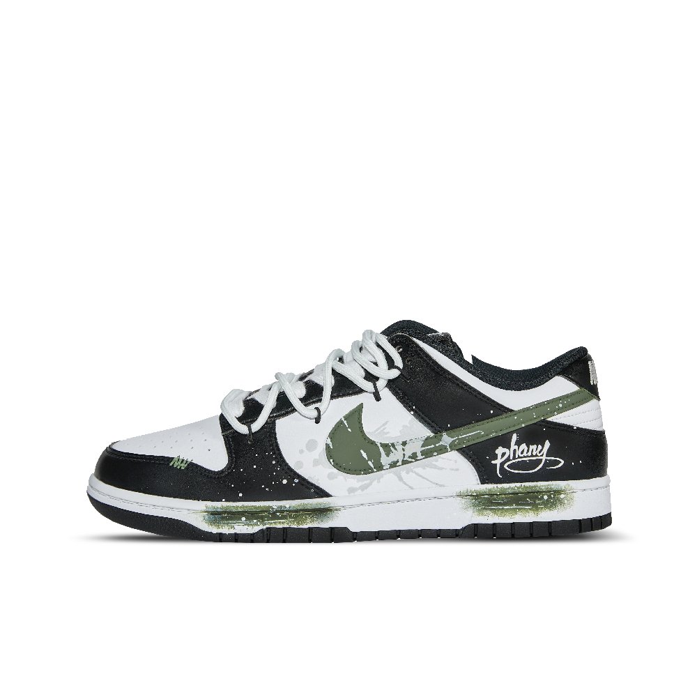 Nike Dunk Graffiti Wildlands Abrasion Resistant Low Top Skateboard Shoes Unisex Black White Green