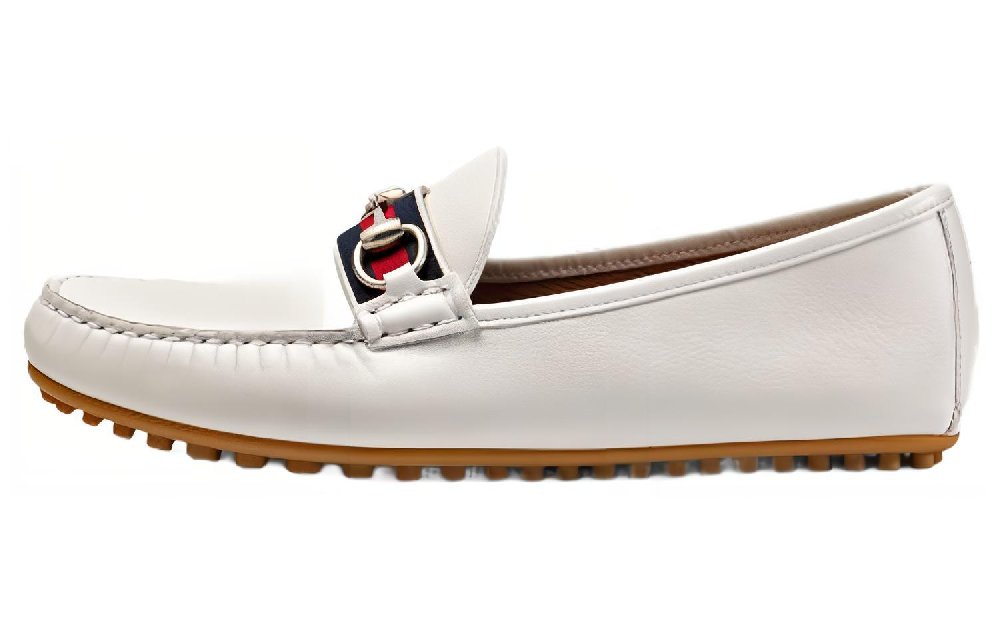 GUCCI Stripe Leather Flat Men White