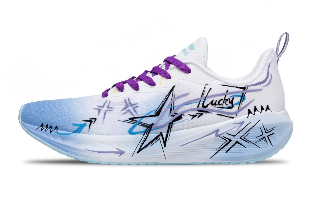 LiNing Wuyue Slip Resistant, Abrasion Resistant, Lightweight Low Top Casual Running Shoes Men's White Blue Purple
