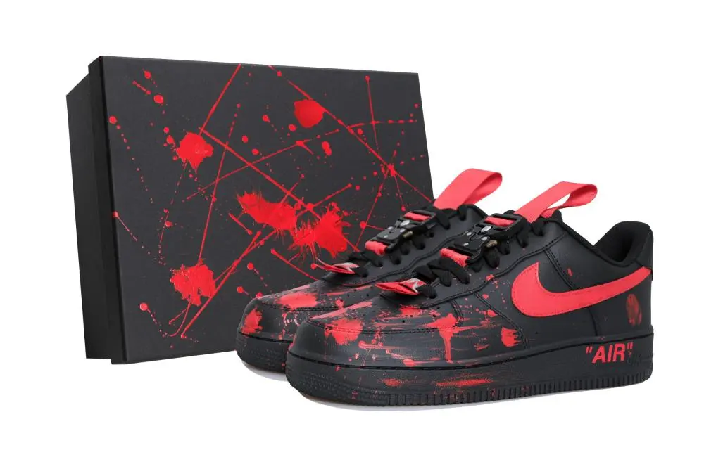 Nike Air Force 1 Crime Scene Slip Resistant Cushioning Low Top Skateboard Shoes Unisex Black Red