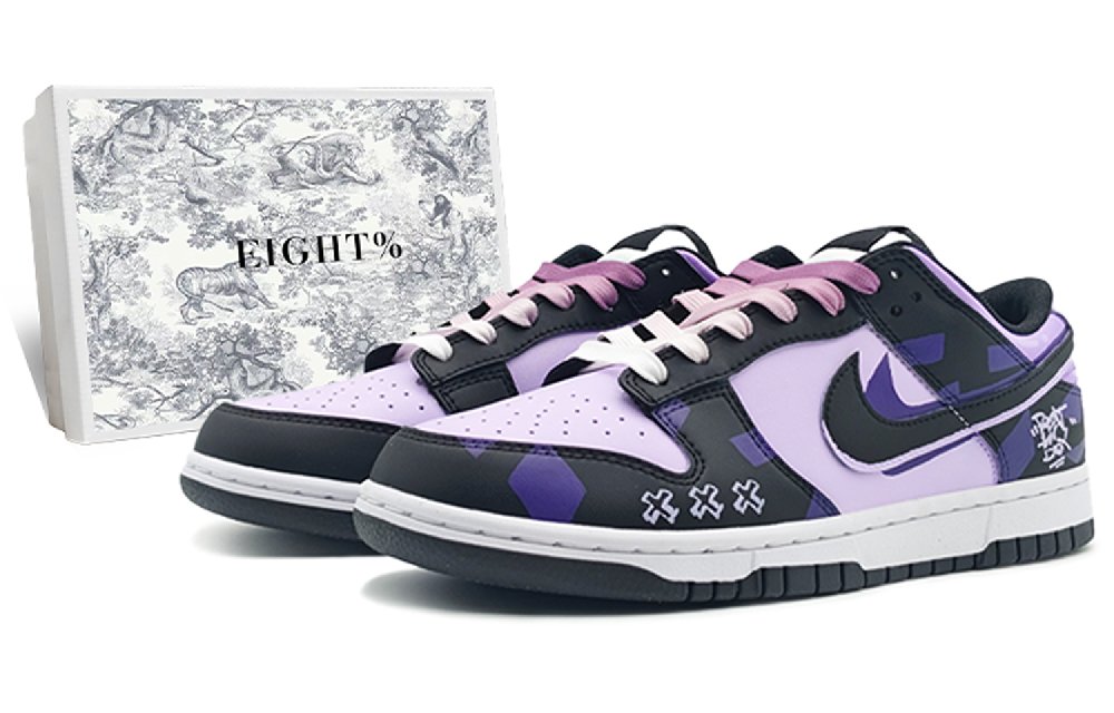 Nike Dunk Low 'Black' Panda Anti-Slip And Wear-Resistant Lightweight Low-Top Skateboard Shoes GS Blue Purple