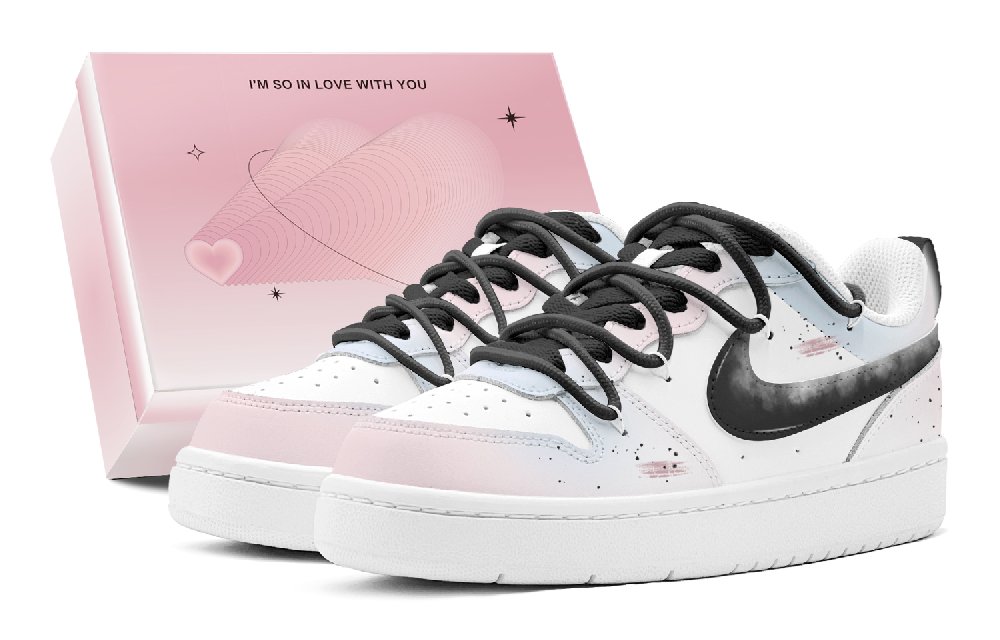 Nike Court Borough Ink Dye Pink Charm Low Top Skateboard Shoes Women's Pink Blue