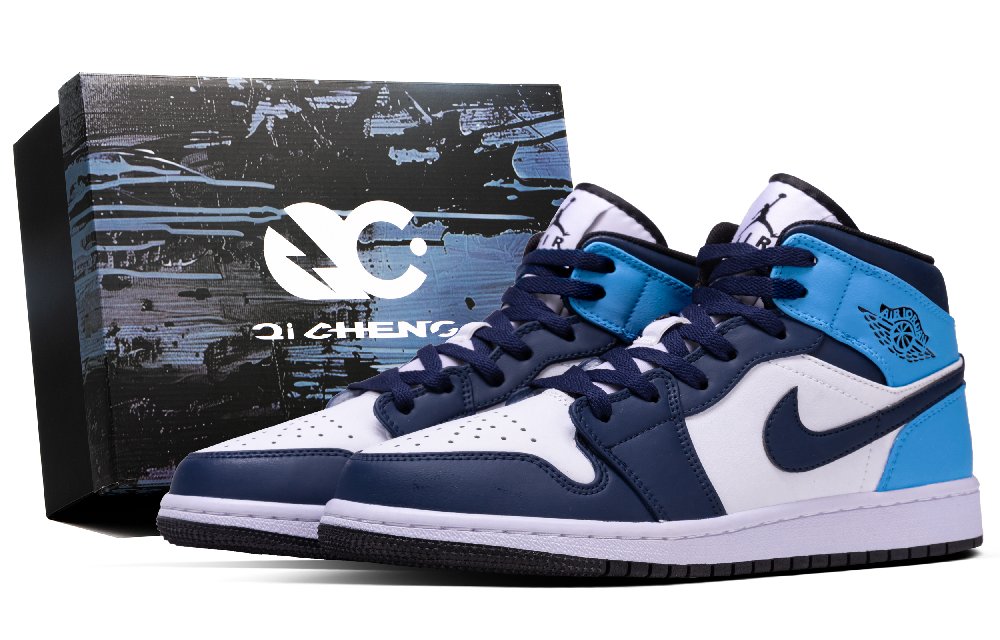 Jordan Air Jordan 1 Obsidian Abrasion Resistant Mid Top Vintage Basketball Shoes Unisex Blue White