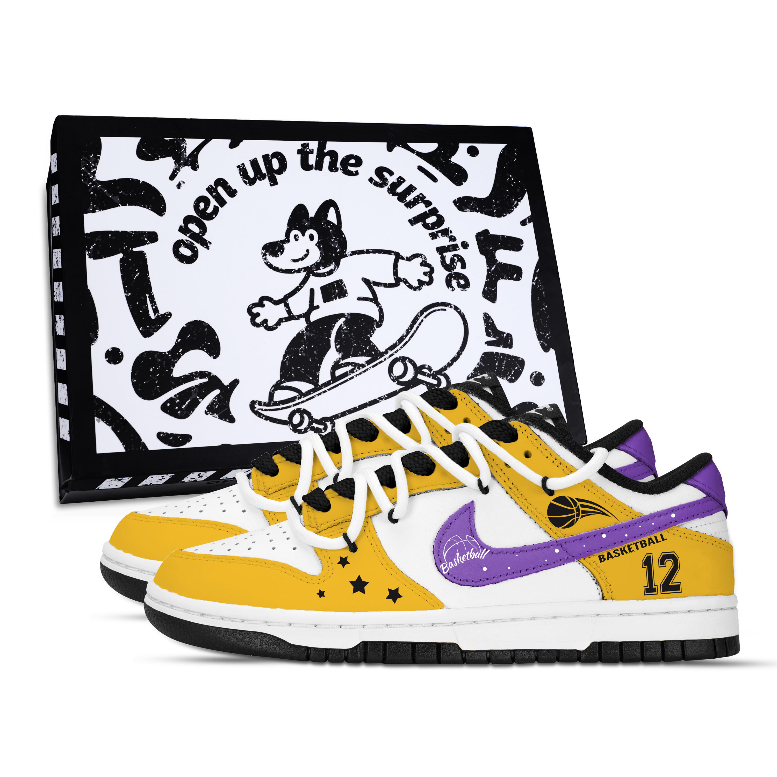 Nike Dunk Flame Abrasion Resistant Slip Resistant Low top Skateboard Shoes Unisex Yellow Purple White