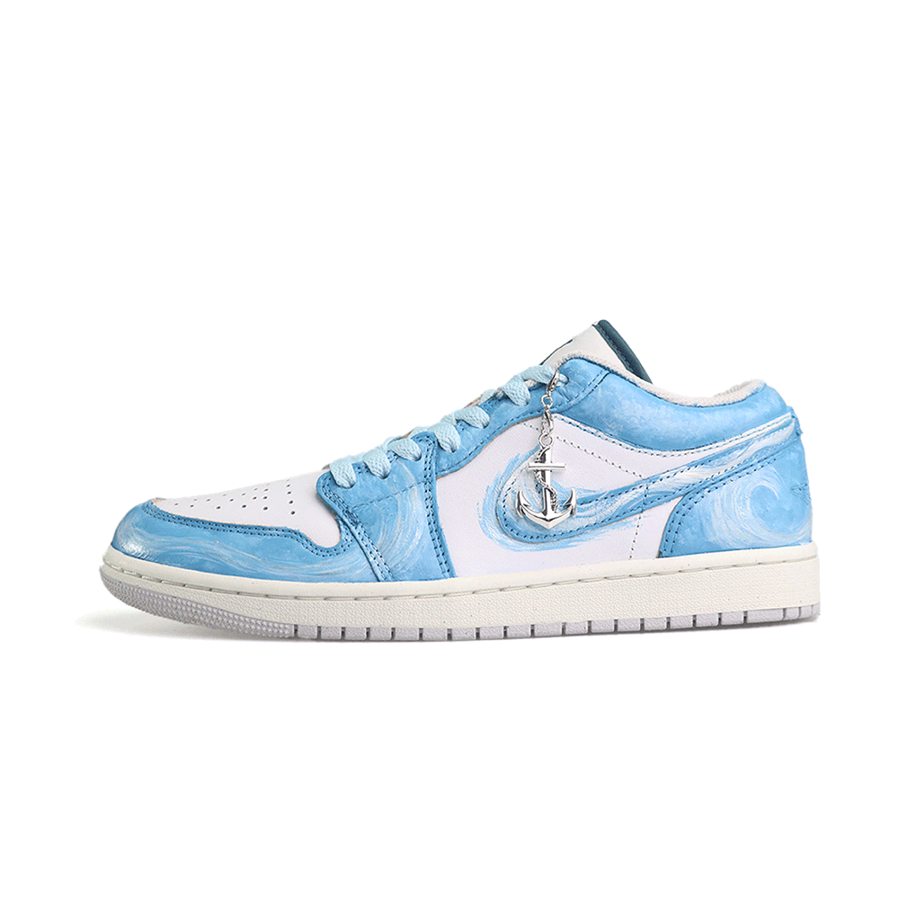 Jordan Air Jordan 1 Abrasion Resistant Low Top Vintage Basketball Shoes Unisex White Blue