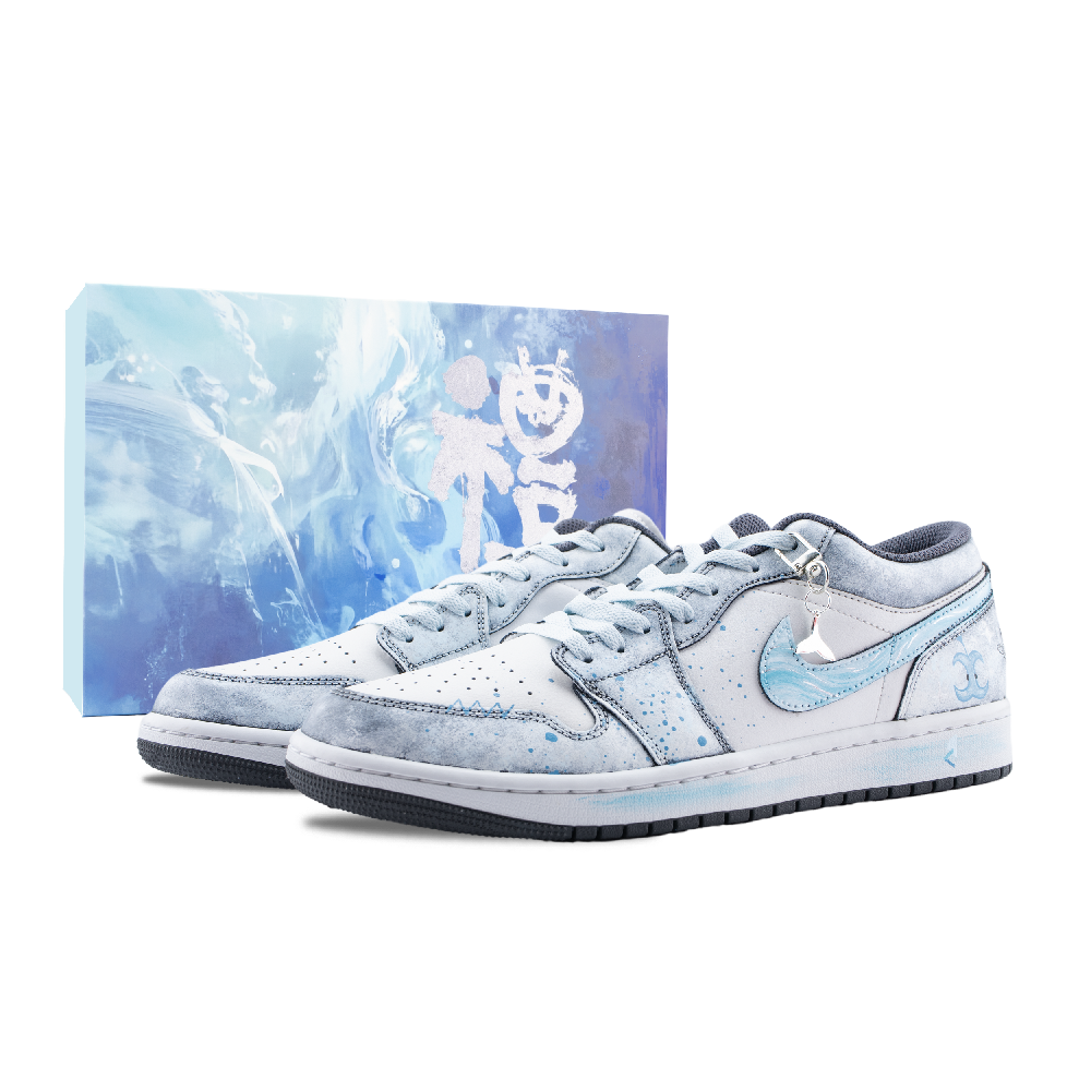 Jordan Air Jordan 1 Gray Scale Dream Abrasion Resistant Low Top Vintage Basketball Shoes Unisex Gray Blue