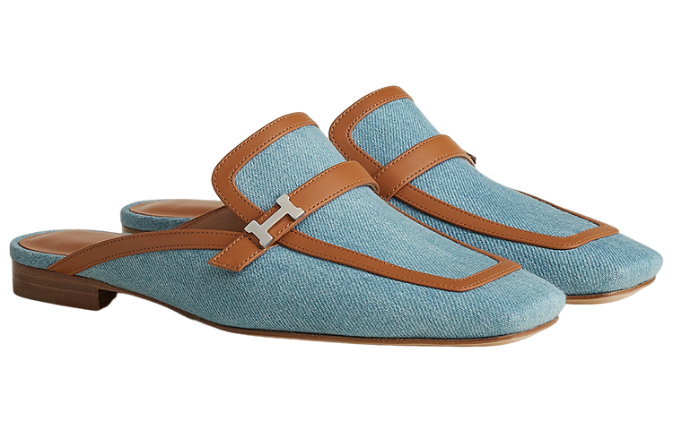 HERMES Slip Resistant Closed Toe Slippers Women's Blue