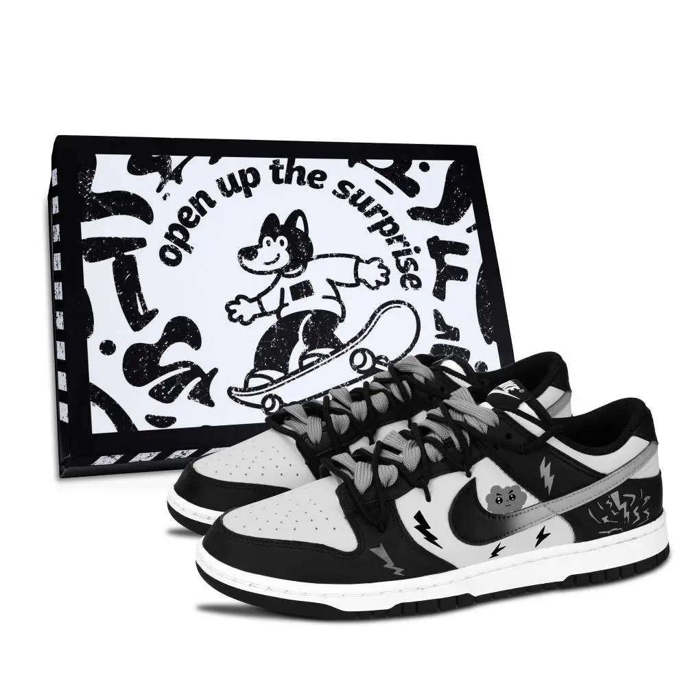 Nike Dunk Black White, Flash Cloud Shadow Abrasion Resistant Low top Skateboard Shoes Unisex Black Gray