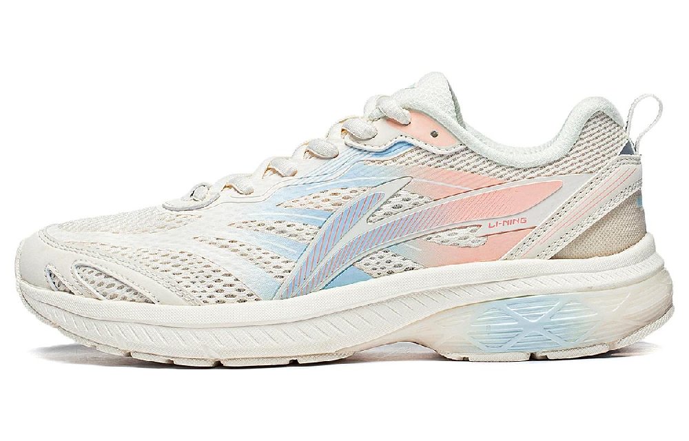 LiNing Chandelier Cushioned Slip-Resistant Breathable Low-Top Running Shoes Women's Beige Blue Pink