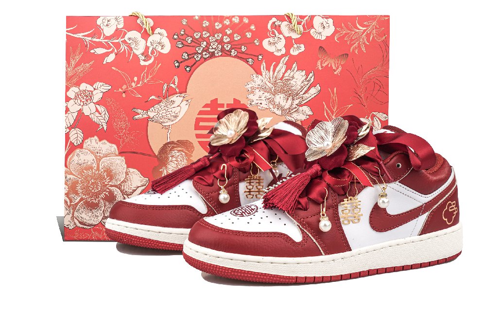 Jordan Air Jordan 1 GS RISK Beaded Curtain And Embroidered Canopy Low Top Vintage Basketball Shoes Women's Red