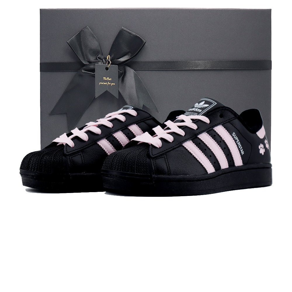 Adidas Originals Superstar 2 Abrasion Resistant Low Top Skateboard Shoes Unisex Black Pink
