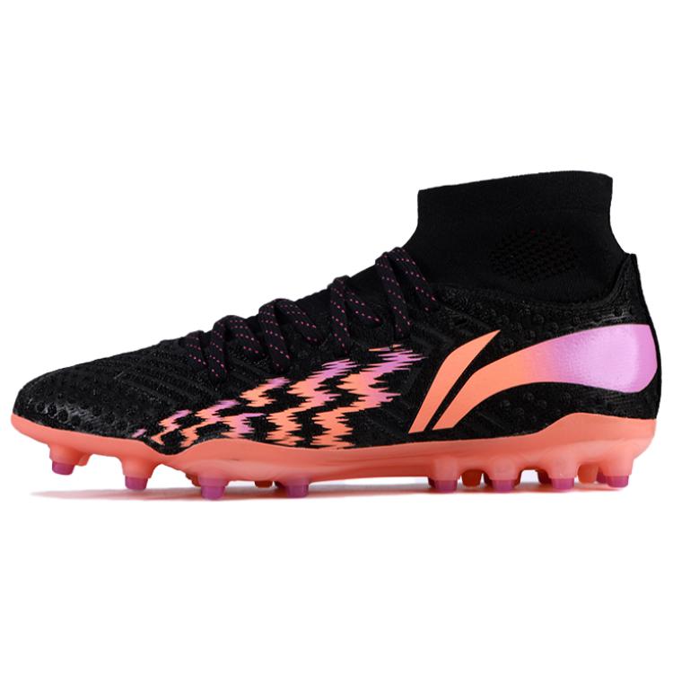 LiNing MG Rubber Short Studs Soft Ground Cushioning, Wear Resistant Soccer Shoes Men's Black Pink
