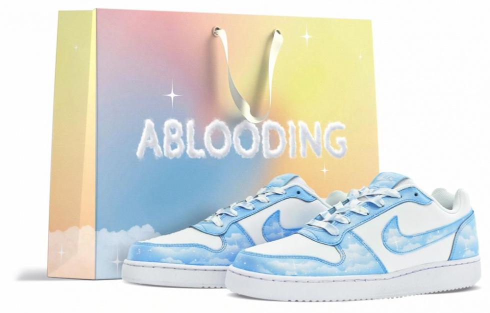 Nike EBERNON ABLOODING Anti-Slip And Wear-Resistant Lightweight Low-Top Skateboard Shoes Men's Blue White