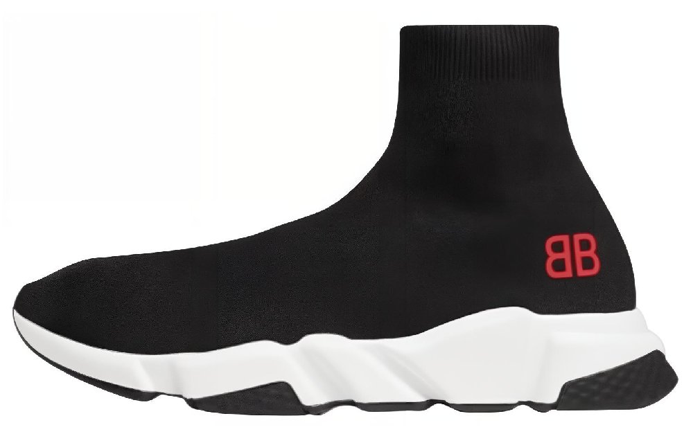 Balenciaga Speed Sneakers 'Black Knit With Red Bb Logo'