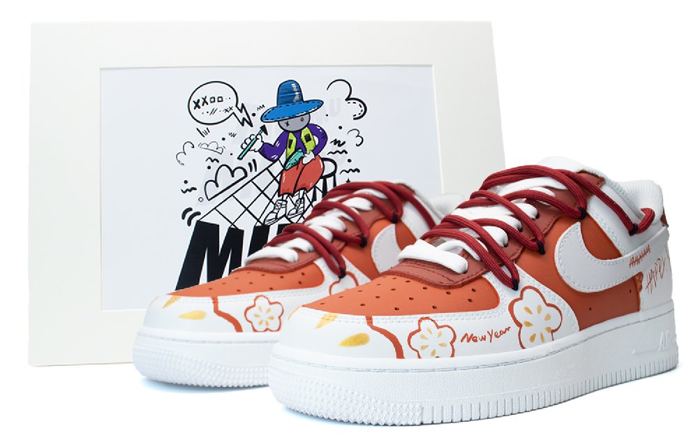 Nike Air Force 1 Low Spring Awakening Anti-Slip Wear-Resistant Low-Top Skateboard Shoes Unisex Red White Gold