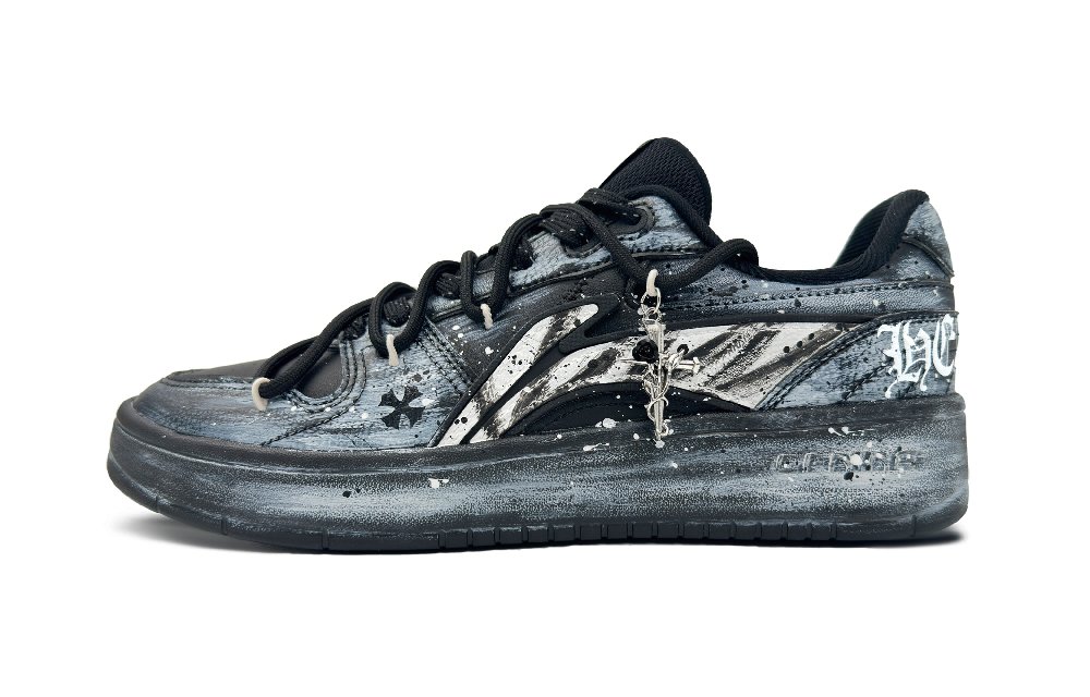 LiNing Slip-Resistant Cushioning Wear-Resistant Low-Top Skateboard Shoes Men's Black White