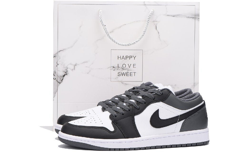 Jordan Air Jordan 1 Slip-Resistant Coverage Low-Top Vintage Basketball Shoes Unisex Black Gray