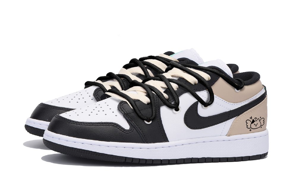 Jordan Air Jordan 1 Puppy Fragment Anti-Slip Wear-Resistant Low-Top Vintage Basketball Shoes Men's Black Brown