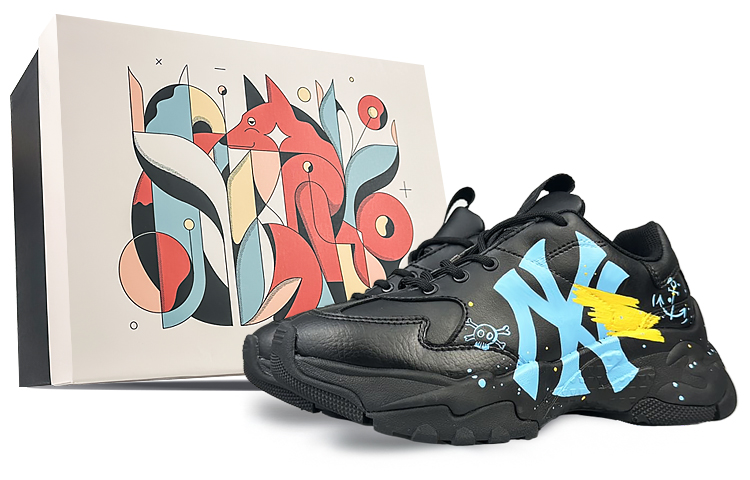 MLB Big Ball Chunky Height Increasing Support Breathable Low-Top Chunky Sneakers Unisex Black Blue