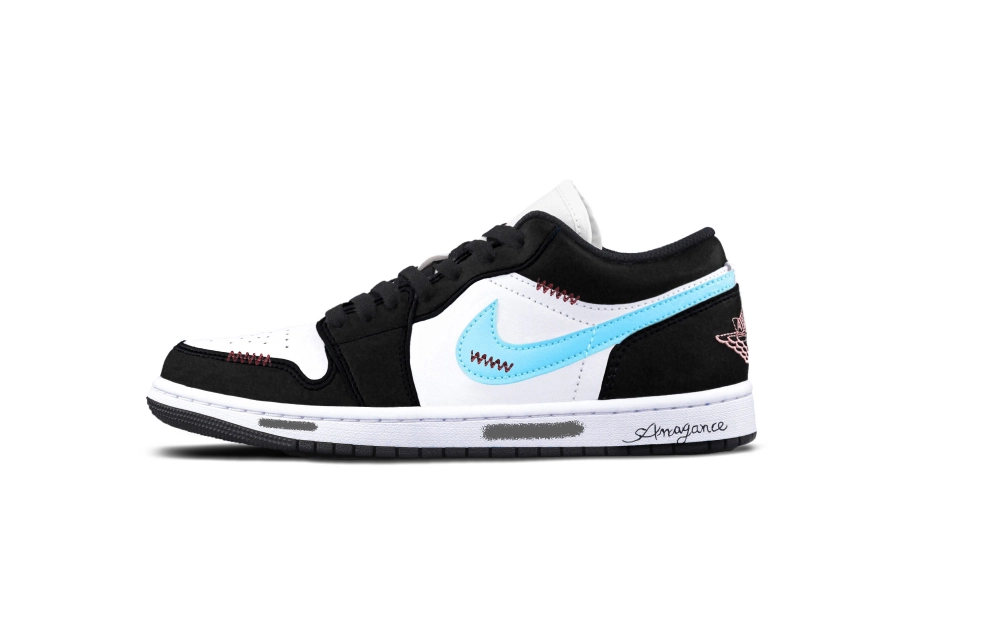 Jordan Air Jordan 1 Blue Panda Cushioning, Wear Resistant Low top Vintage Basketball Shoes Unisex Black White Blue