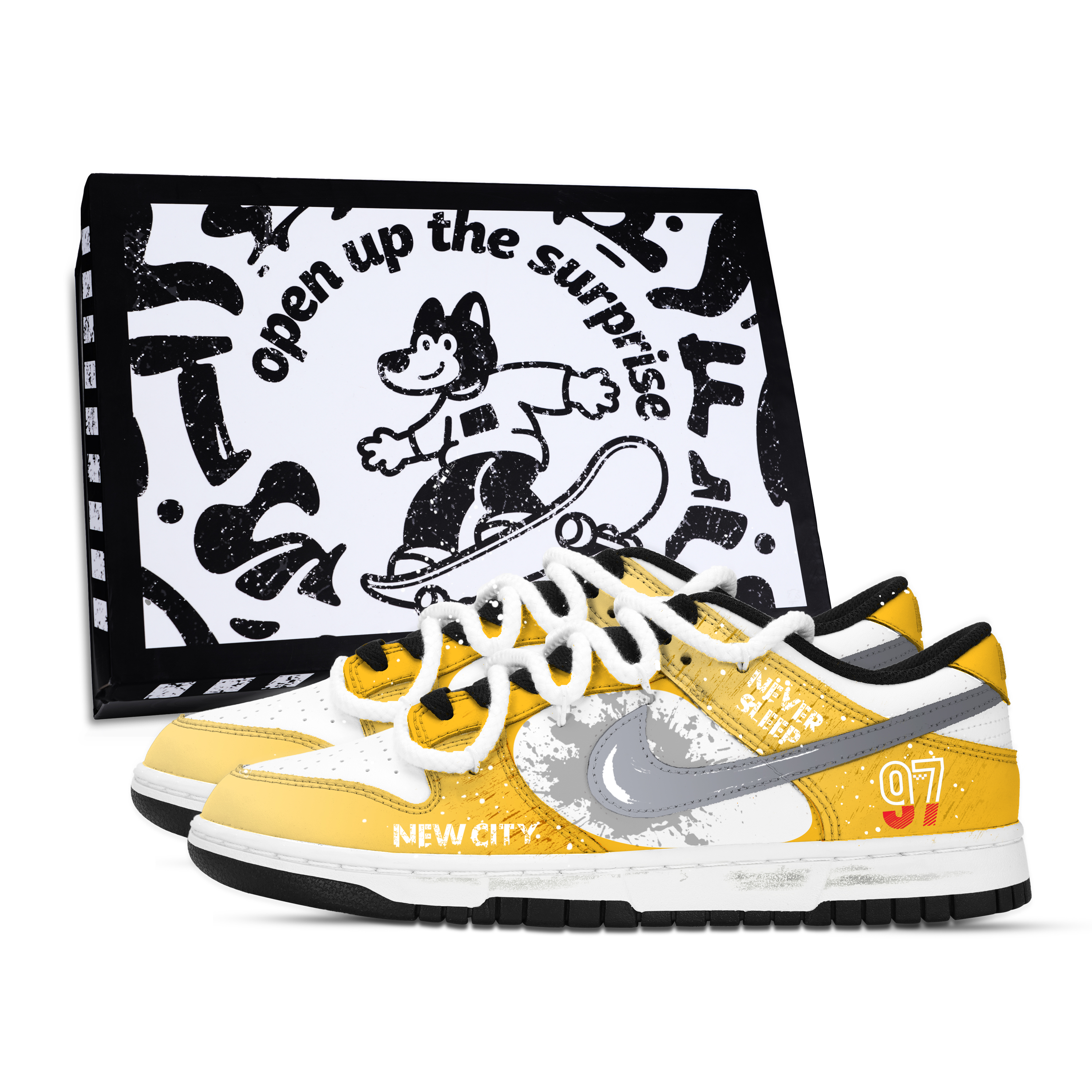 Nike Dunk 97 Keys Slip Resistant Abrasion Resistant Low top Skateboard Shoes Unisex Yellow Gray White