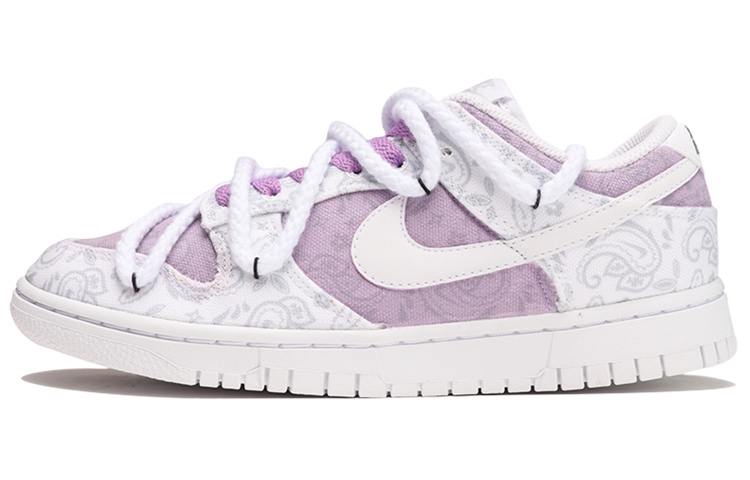 Nike Dunk ESS White Paisley Anti-Slip And Wear-Resistant Lightweight Low-Top Skateboard Shoes Women's White Purple
