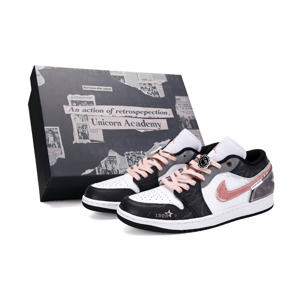 Jordan Air Jordan 1 Berlin Nightfall Abrasion Resistant Low Top Vintage Basketball Shoes Men's Black Pink