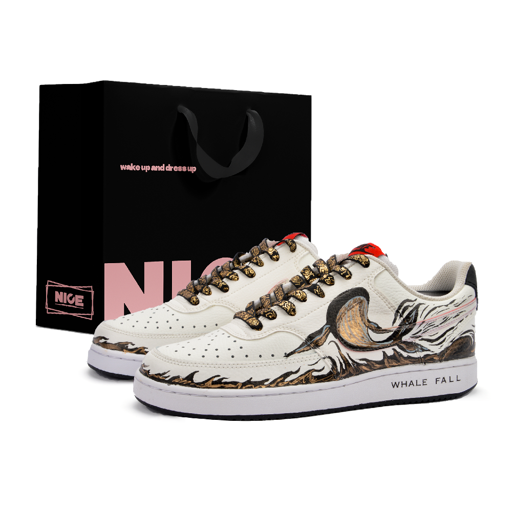 Nike Court Vision 1 Wear resistant And Lightweight Low Top Skateboard Shoes Men's Black Gold