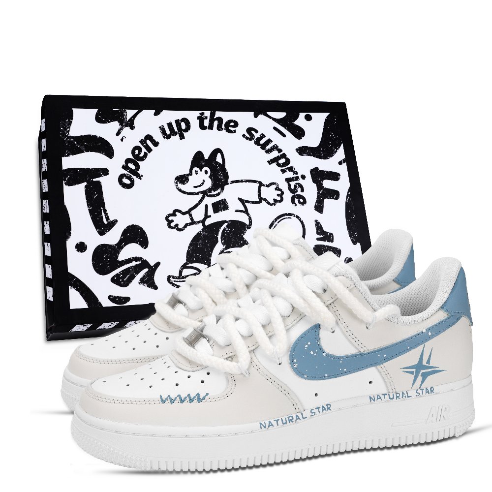 Nike Air Force 1 Natural Little Twin Stars Abrasion Resistant Low Top Skateboard Shoes Unisex Blue White Gray