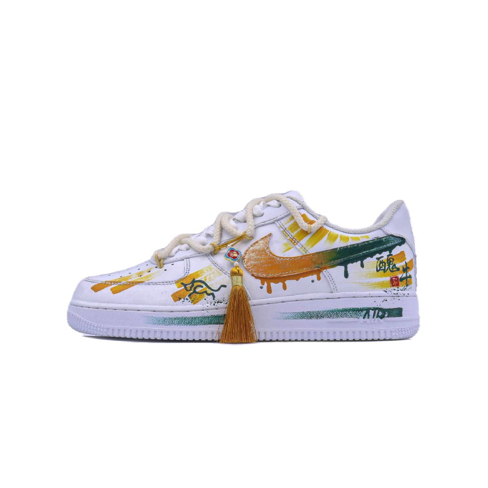 Nike Air Force 1 Low Top Skateboard Shoes Unisex White Gold
