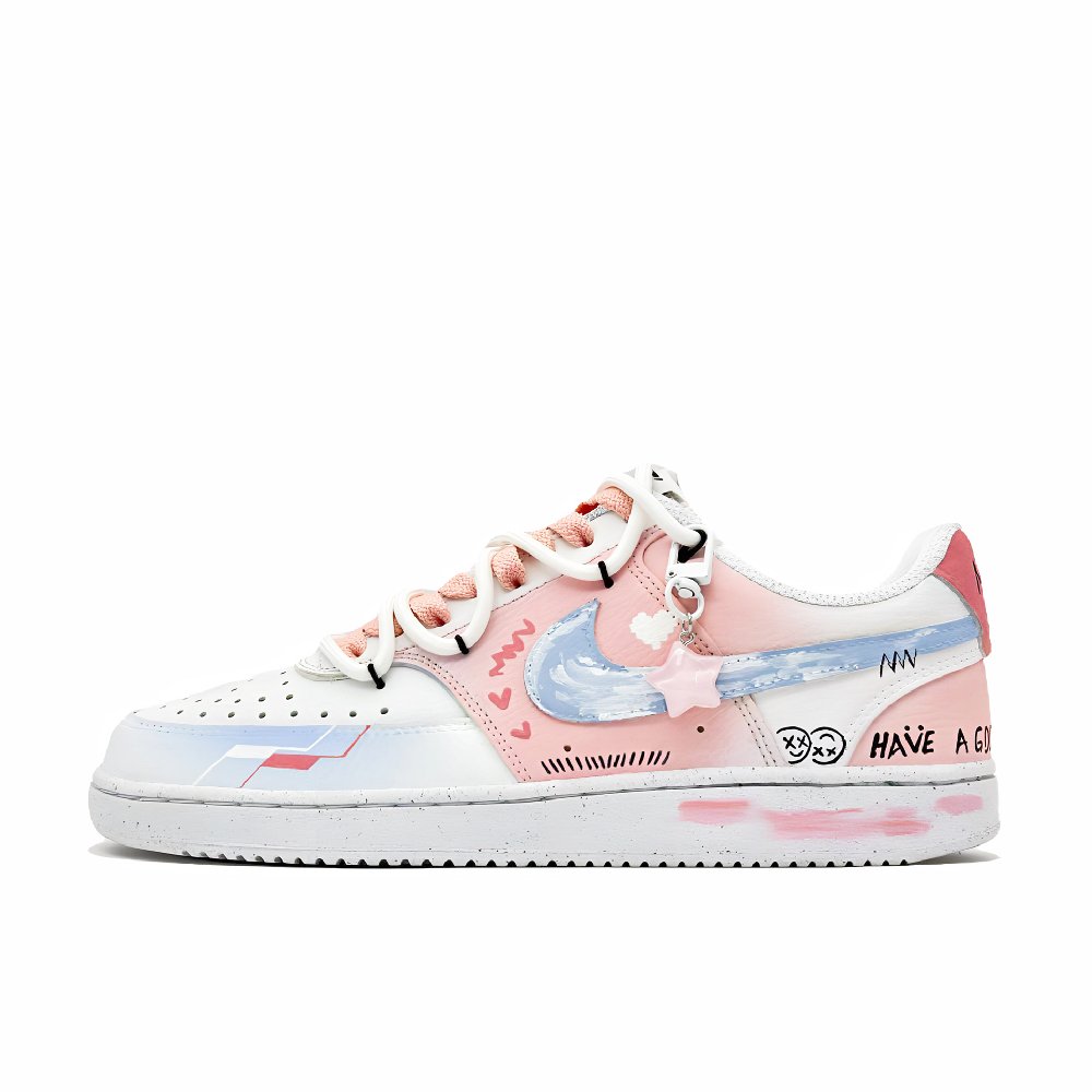 Nike Court Vision 1 Love Confession Game Non slip Lightweight Low Top Skateboard Shoes Women's White Pink