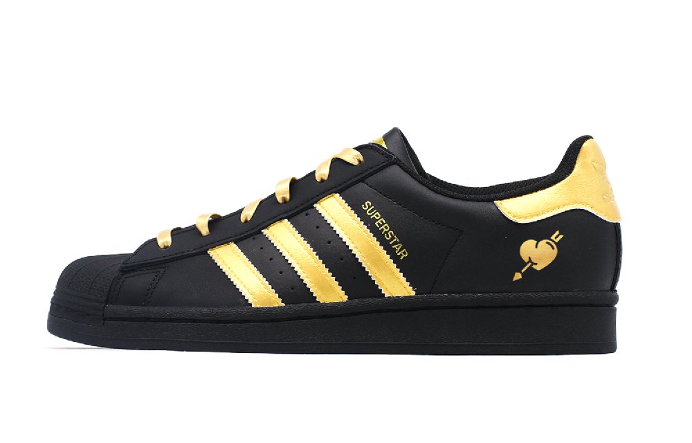 Adidas Originals SUPERSTAR Black Gold Heart Low-Top Skateboard Shoes Unisex Black Gold