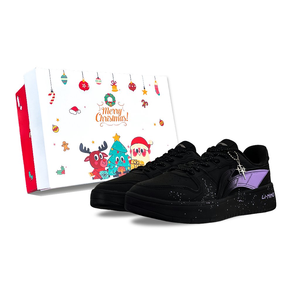 LiNing Anti Slip And Wear Resistant Height Increasing Low Top Skateboard Shoes Men's Black Purple