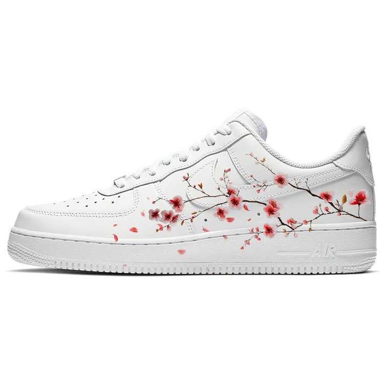 Nike Air Force 1 Flower Moon Flower Language Pieces Slip-Resistant Low-Top Skateboard Shoes Women's White Pink