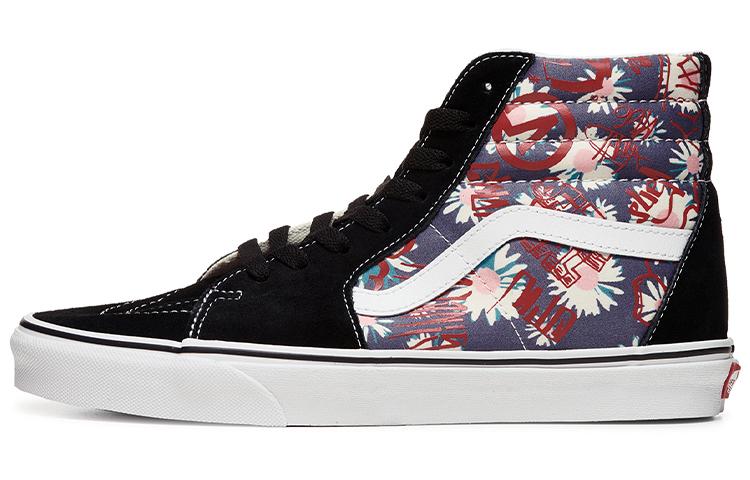 Vans SK8 HI Flowers Graffiti Unisex 'Black Blue Red'