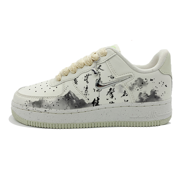 Nike Air Force 1 Anti-Slip Wear-Resistant Low-Top Skateboard Shoes Women's Beige Black