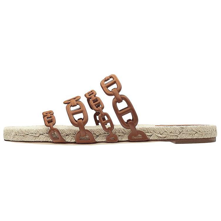 HERMES Ancone Slide Slippers Women's Gold Brown