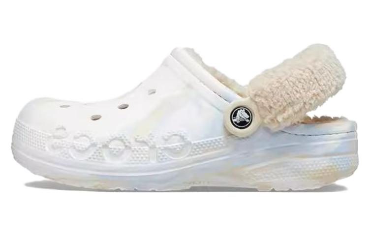 Crocs Baiya Warm Velvet Marble Pattern Clogs Women's White