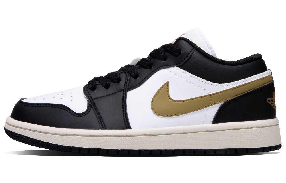 Jordan Air Jordan 1 Gold Hook Mocha Abrasion Resistant Low Top Vintage Basketball Shoes Unisex Black Gold