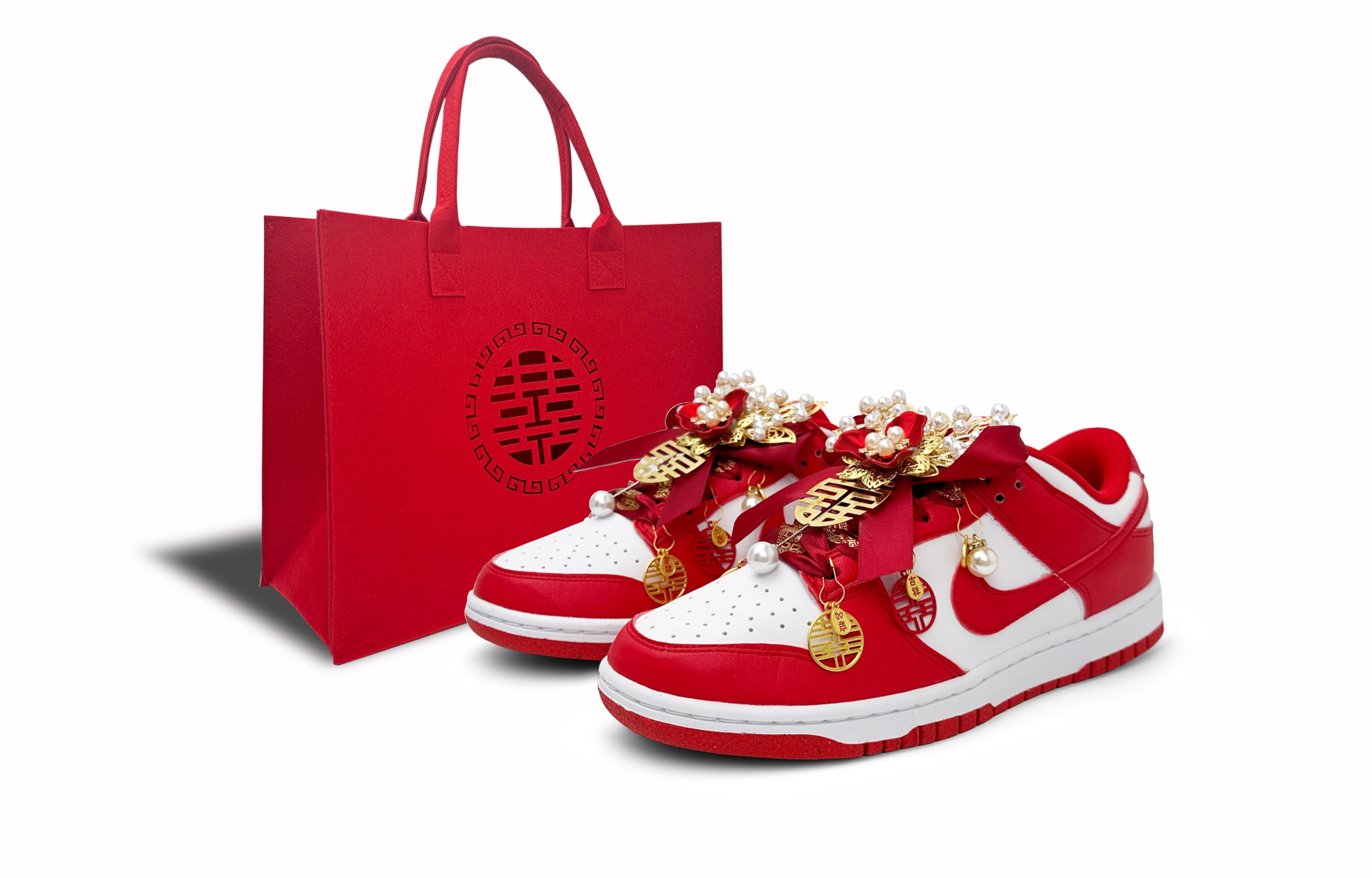 Nike Dunk Lanxin Huifu, Shopping Bag Cushioning, Wear Resistant Low top Skateboard Shoes Unisex Red White