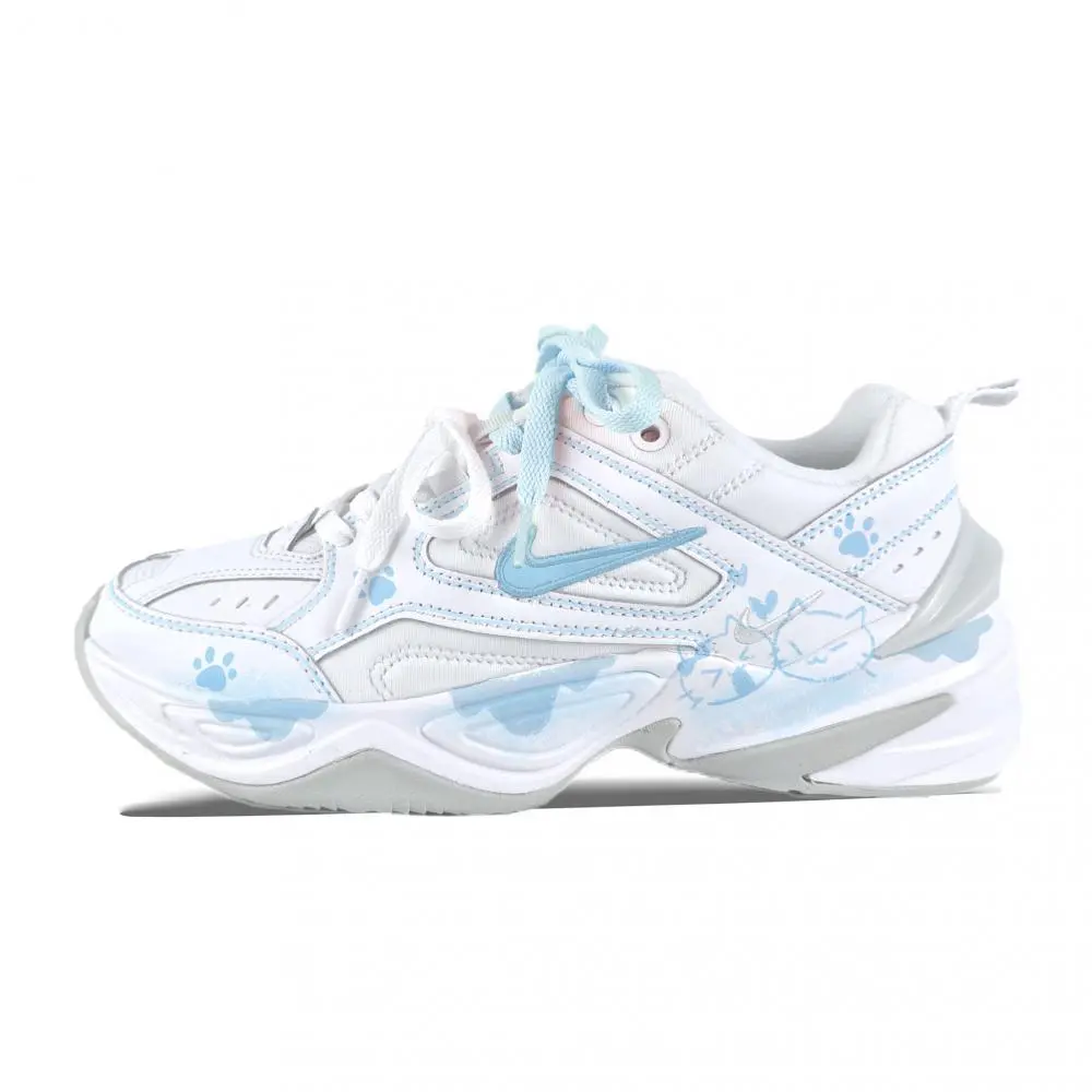 Nike M2K Tekno Meow Cat Blue Abrasion Resistant Breathable Low Top Chunky Sneakers Women's White