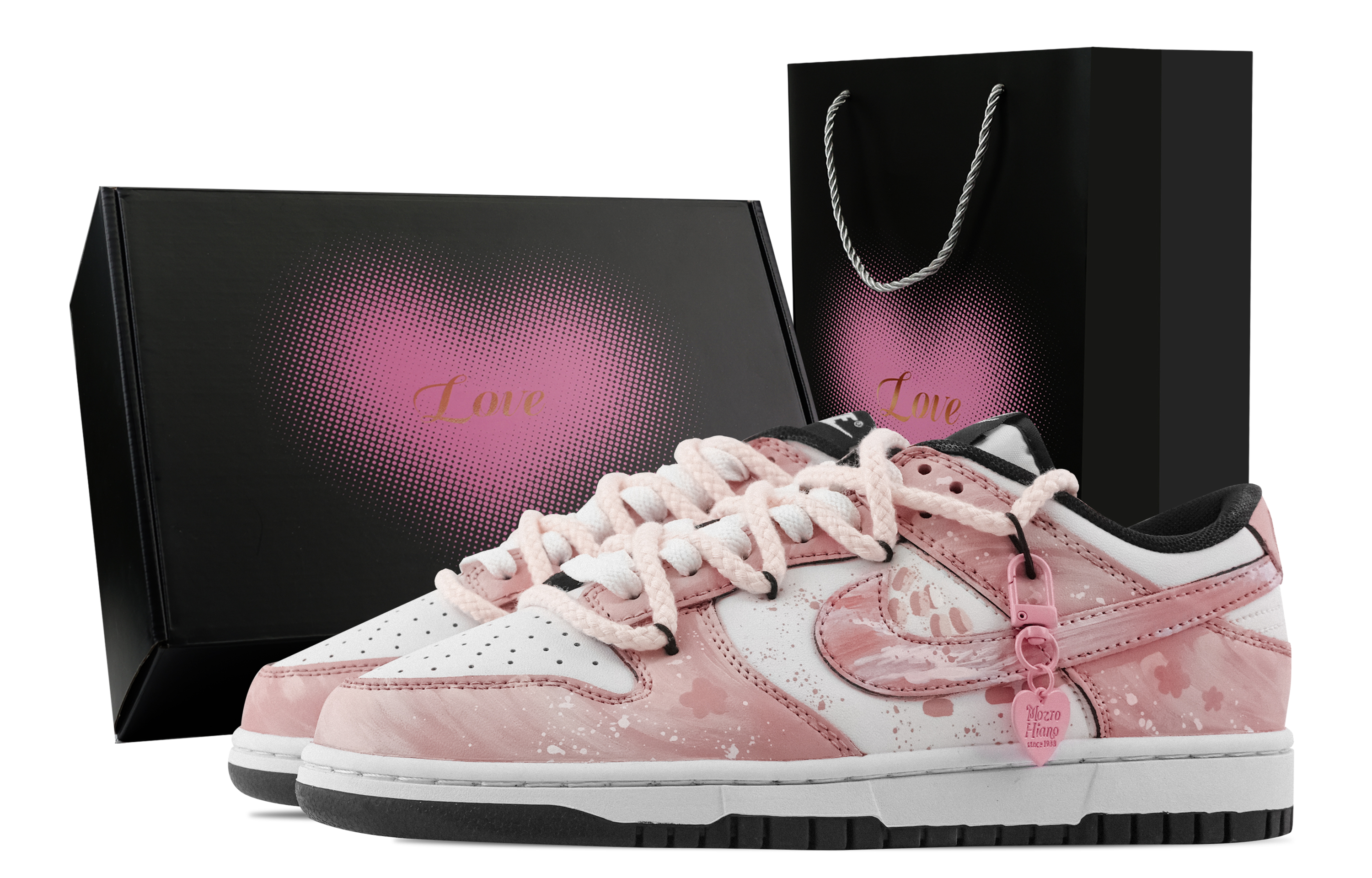 Nike Dunk Pink Floral Shadow, Heart Box Slip Resistant Abrasion Resistant Low top Skateboard Shoes Unisex